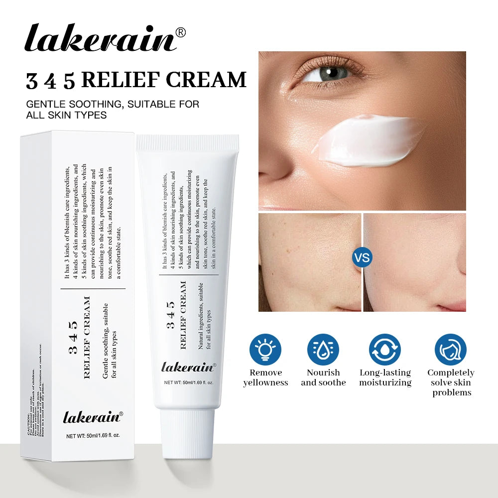 Lakerain 345 Relief Cream – Moisturizing, Brightening & Calming Korean Face Cream (50ml)