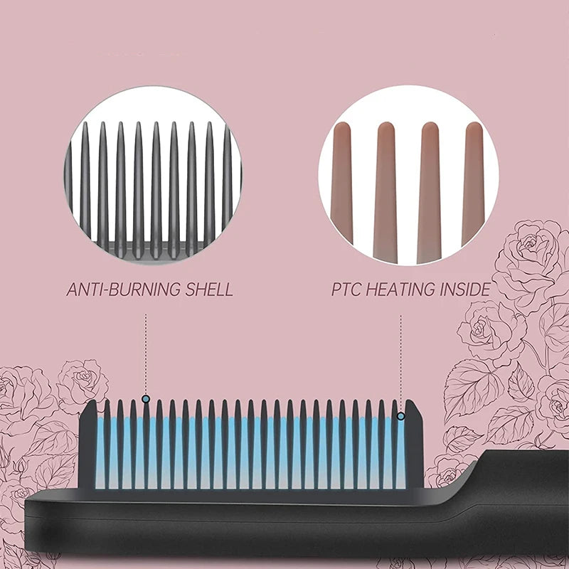 Professional PTC Quick-Heat Electric Hot Comb Hair Straightener